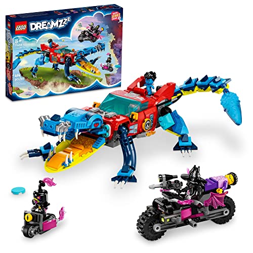 LEGO DREAMZzz Crocodile Car 71458 Building Toy Set, Rebuilds from Car to Off-Roader Truck Toy and Mini-Boat, Features 3 Minifigures, Birthday Gift for 8 Year Olds