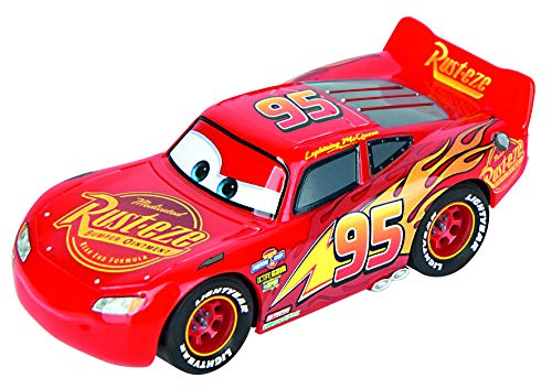 Carrera First Disney/Pixar Cars - Slot Car Race Track - Includes 2 Cars: Lightning McQueen and Jackson Storm - Battery-Powered Beginner Racing Set for Kids Ages 3 Years and Up, Blue/Red/Navy