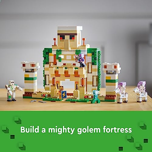 LEGO Minecraft The Iron Golem Fortress 21250 Building Toy Set, Playset Featuring a Crystal Knight and Golden Knight, A Fortress and a Giant Golem, Build and Display Minecraft Toy for 9 Year Old Kids
