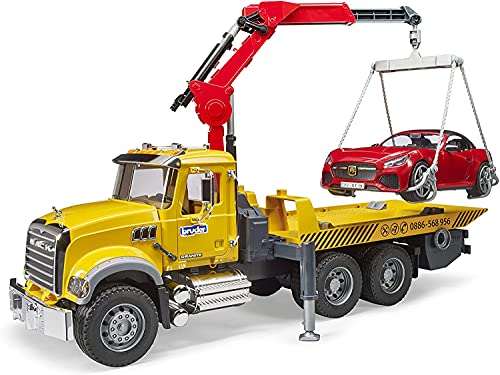 Bruder - Mack Granite Tow Truck with Bruder Roadster (02829) - For Ages (4) and Up - Compatible with bworld Figures