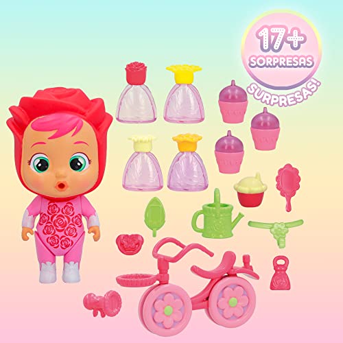 Cry Babies Magic Tears Happy Flowers - Rose's Bike Cart Playset | 17+ Accessories and Exclusive Rose Doll