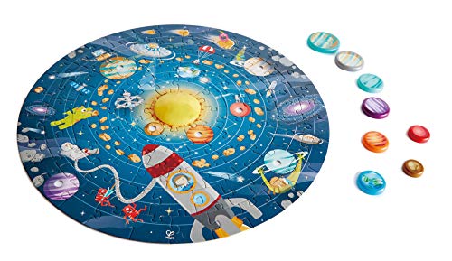 Hape Solar System Puzzle | Round Solar System Puzzle Toy for Kids, Exploratory Skills, Solid Wood Pieces and A Glowing LED Sun L: 22.6, W: -, H: 22.6 inch For 5+ Years