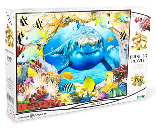 Peek-A Boo Shark in The Deep Blue Sea Super 3D Puzzle for Adults and Kids | Difficult 500 Piece Jigsaw Puzzle Toy | Interactive Brain Teaser for Game Night | 24 x 18 Inches