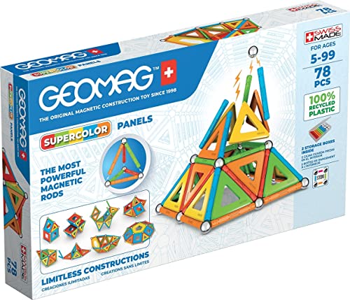 GEOMAG Magnetic Toys | 78 Pieces | Magnets for Kids | STEM-endorsed Educational Building Set | 100% Recycled Plastic SUPERCOLOR Panels | Storage box | Age 5+