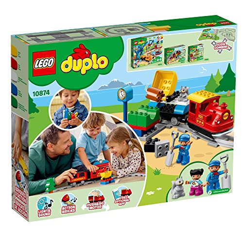 LEGO DUPLO Town Steam Train 10874 Remote Control Set - Learning Toy and Daycare Accessory for Toddlers, Boys, Girls, and Kids 2-5 Years Old, Push and Go Battery Powered Set with RC Function