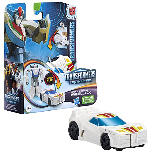 Transformers Toys EarthSpark 1-Step Flip Changer Wheeljack 4-Inch Action Figure, Robot Toys for Ages 6 and Up