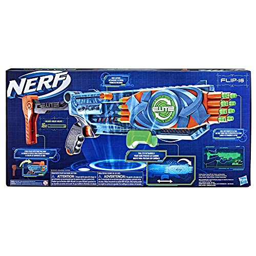 NERF Elite 2.0 Flipshots Flip-16 Blaster with 16 Dart Barrels That Flip to Double Your Firepower, 16-Dart Capacity, 16 Elite Darts