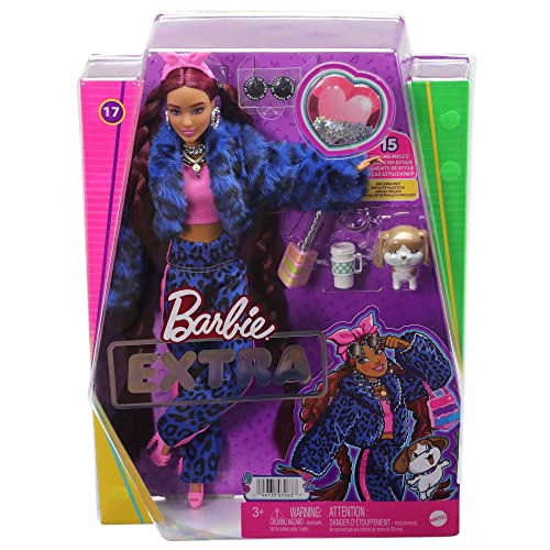 Barbie Doll and Accessories, Extra Fashion Doll with Burgundy Braids and Furry Jacket
