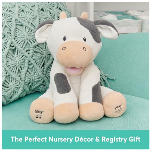 GUND Baby Buttermilk The Cow Animated Plush, Singing Stuffed Animal Sensory Toy, Sings Old Macdonald and Teaches Animal Sounds, Cream/Grey, 12”