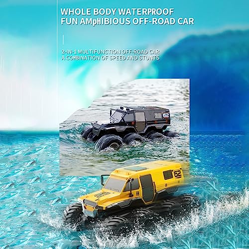 GoolRC Amphibious Remote Control Car, 8WD RC Cars, 2.4GHz Remote Control Boat, Waterproof Off Road RC Monster Truck, All Terrains Electric Armored Vehicle Crawler for Adults (Yellow)