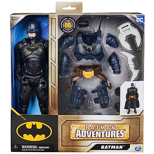 DC Comics, Batman Adventures, Batman Action Figure with 16 Armor Accessories, 17 Points of Articulation, 12-inch, Super Hero Kids Toy for Boys & Girls