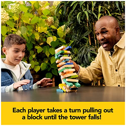 Spin Master Games Mindful Classics, Jumbling Tower Sustainable Wooden Blocks Tumbling Toppling Bamboo Wood Party Stacking Game, for Adults and Kids Ages 8 and up