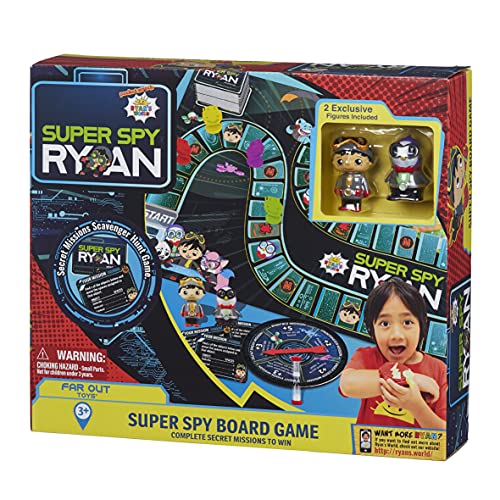 Ryan’s World Super Spy Board Game, Mission Scavenger Hunt to Pack Rat’s Secret Lair, Adventure, Exploration, Mystery, 2 Exclusive Rare Collectible Micro Figures, 70 Mission Cards