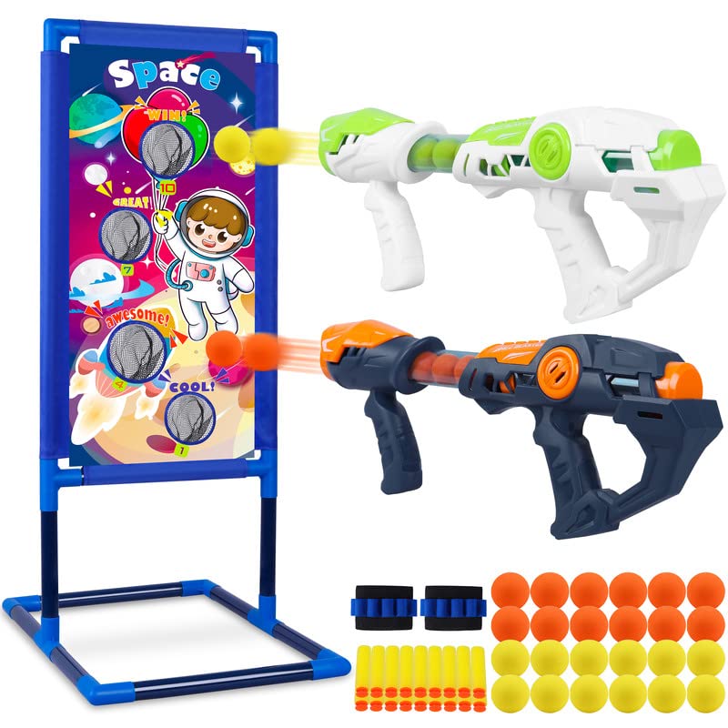Shooting Game Toy for Boys, Foam Ball Popper Air Guns with Standing Shooting Target, 24 Foam Balls & 18 Soft Bullets, Compatible With Toy Guns