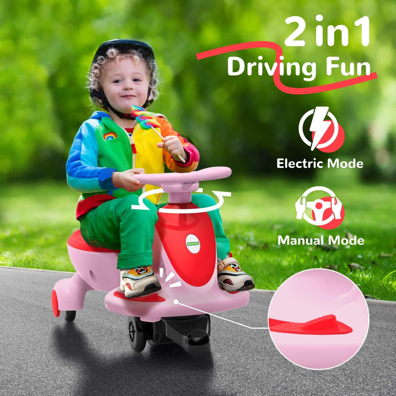 Electric Wiggle Car Ride On Toy, ANPABO 2 in 1 Wiggle Car with Rechargeable Battery and Pedal, Anti-Rollover Wheels with Colorful Lights, Swing Car for Toddlers and Kids Age 3 Years up