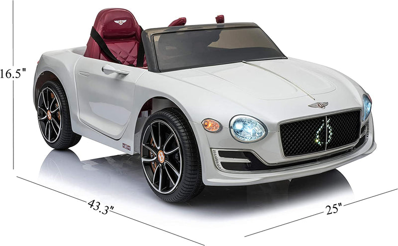Bentley EXP12Kids Ride on Toy Car, 12V Battery Powered Children Electric 4 Wheels w/ Parent Remote Control, Foot Pedal, 2 Speeds, Music, Aux, LED Headlights (White) - sctoyswholesale