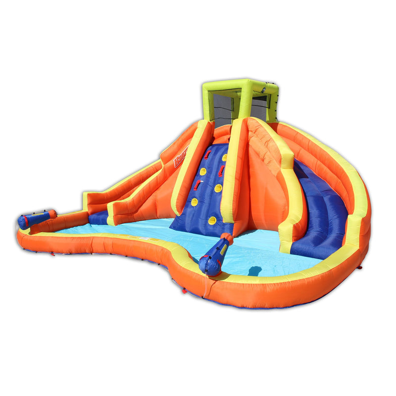 BANZAI Twin Falls Lagoon Giant Inflatable Water Park Bounce House - Two Water Slides & Climbing Wall - Outdoor Summer Fun For Kids & Families - sctoyswholesale