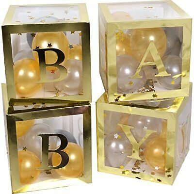 4PCS Baby Shower Decorations For Girl or Boy Balloon Boxes Decorations Gender Reveal Party Supplies Blocks Cubes Birthday Party Photo Booth Prop Backdrop - sctoyswholesale